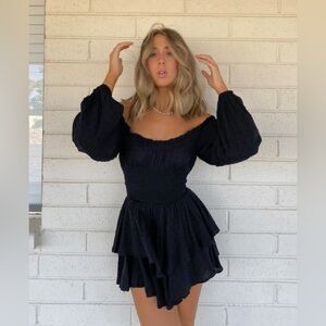 Princess Polly Love Galore Clip Dot Off the Shoulder Long Sleeve Romper